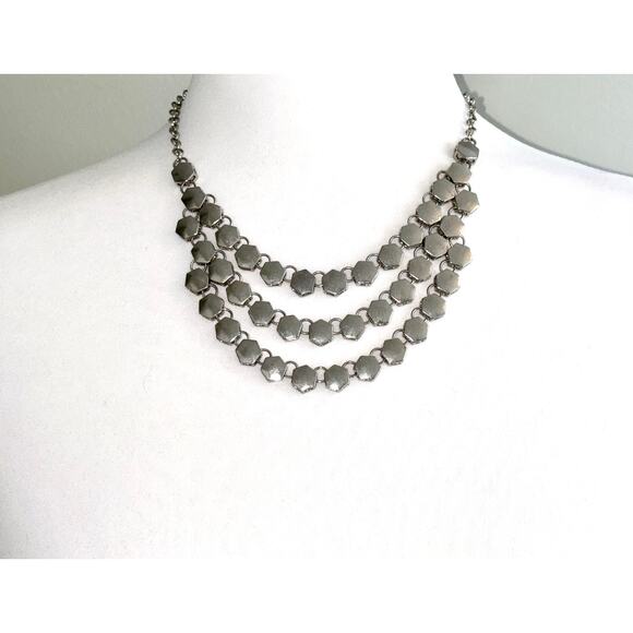 Charming Charlie Silver Tone Hexagon Multistrand Bib Necklace - Picture 1 of 4